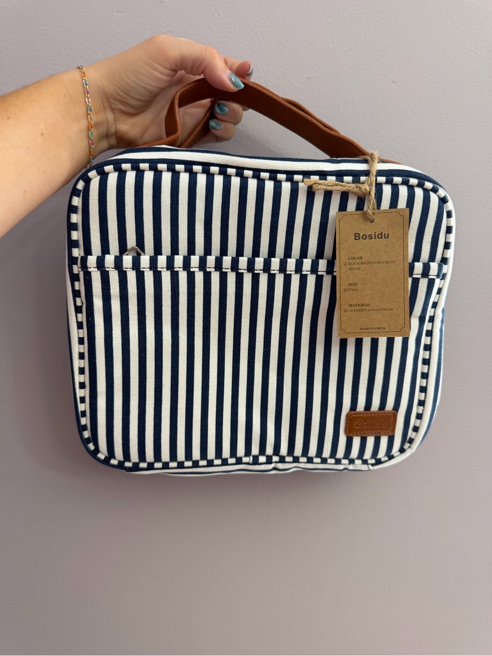 Bosidu Navy and White Striped Hanging Makeup/Toiletry Bag